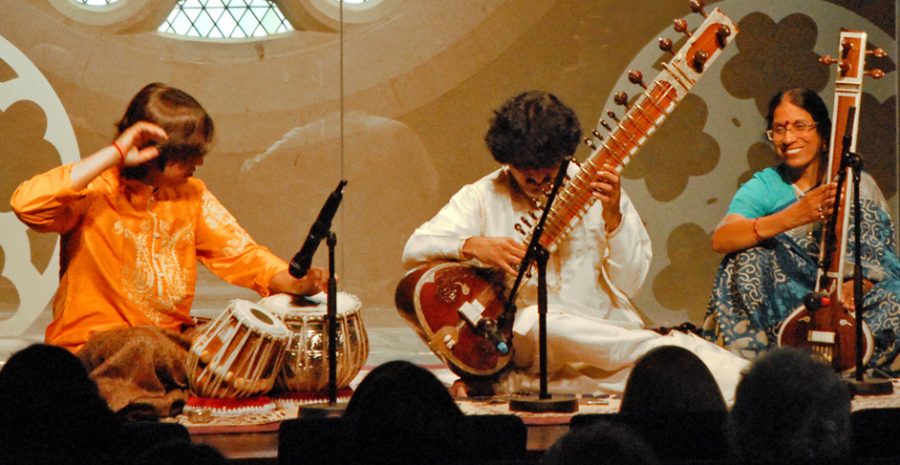 Great Hindustani Classical Musician Playing Sitar During A Concert.